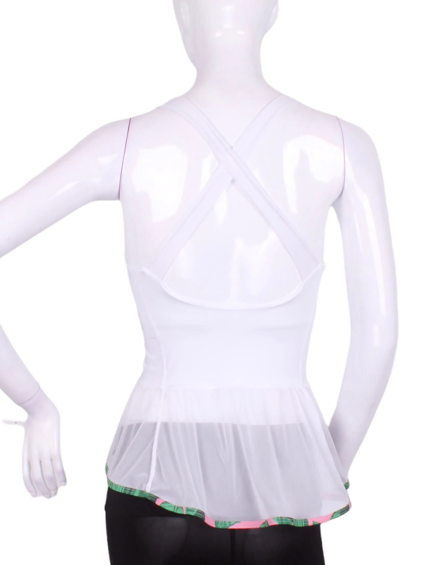 White Ruffle Tank Tennis Top with Pink and Green Trim