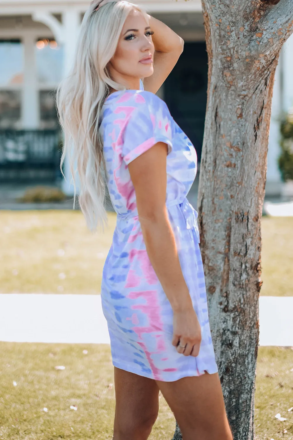 Women Tie-Dye Belted T-Shirt Dress - Mommy & Me