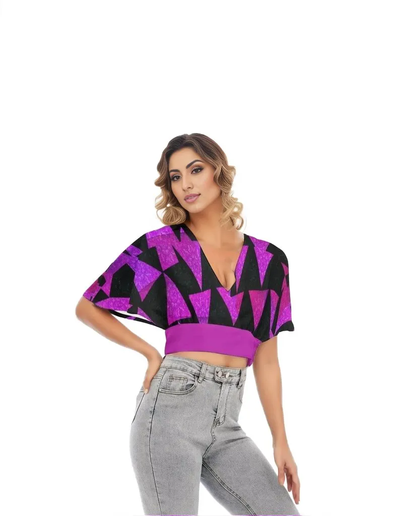 Women's Royal Tri Prism Bat Sleeve Crop Top