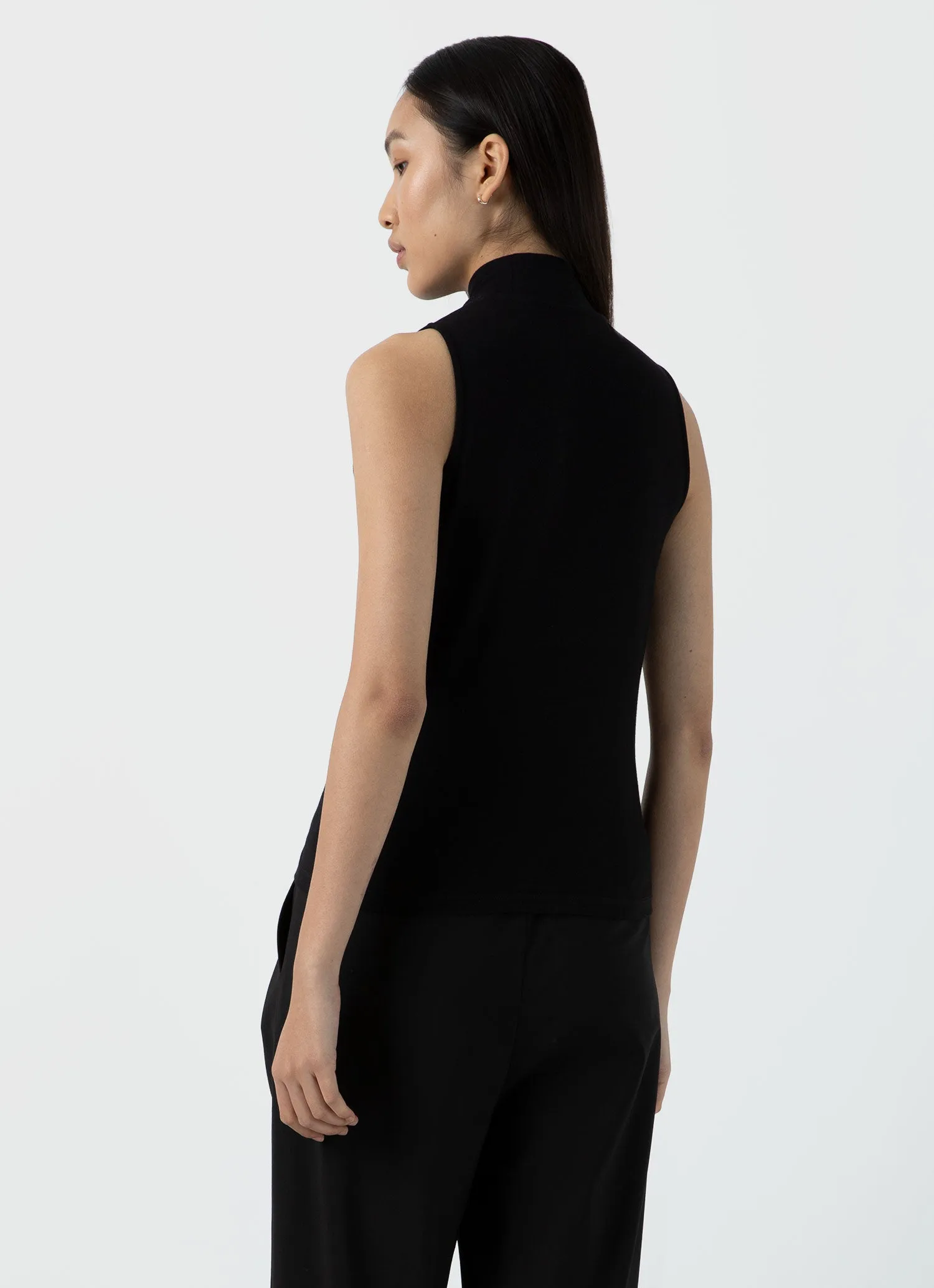 Women's Sleeveless High Neck Top in Black