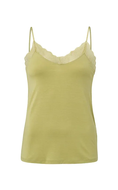 YAYA Lace Strappy Top With Jersey Body Pistachio